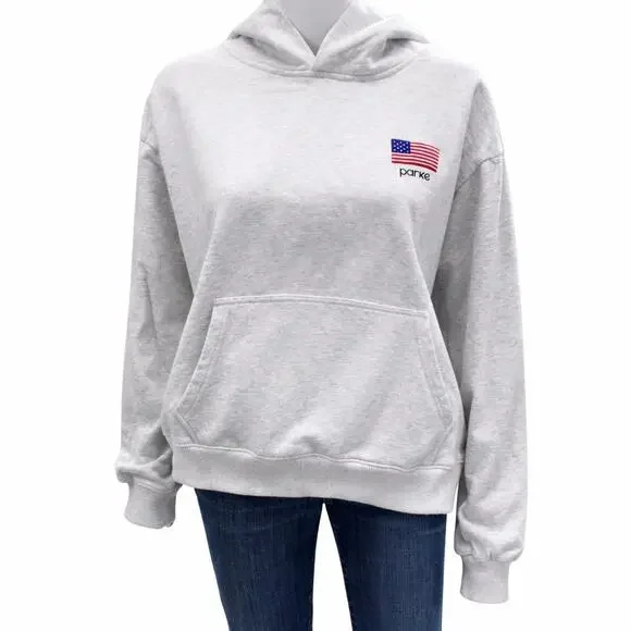 PARKE American Flag Cozy Hoodie Oversized Coastal Americana Lounge Pullover - Picture 3 of 12